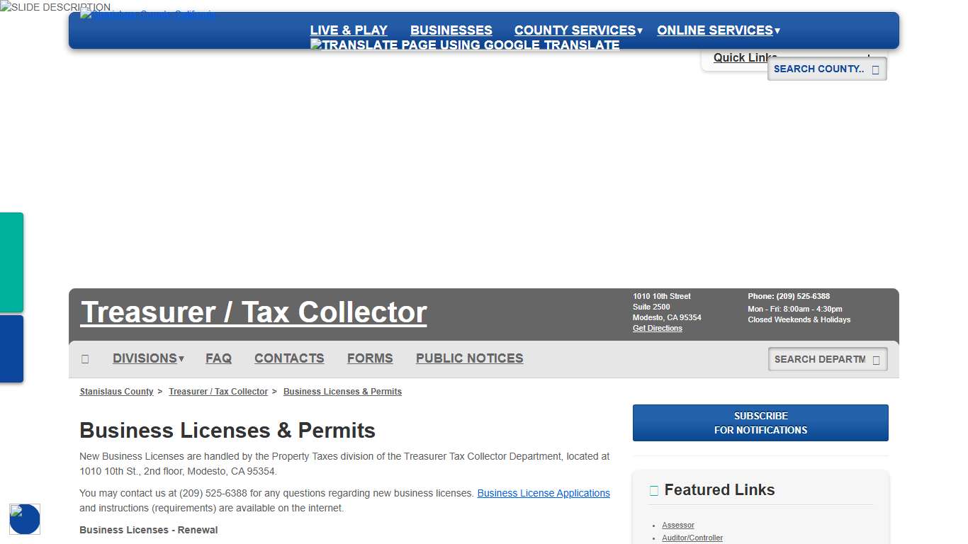 Business Licenses & Permits - Treasurer / Tax Collector - Stanislaus County