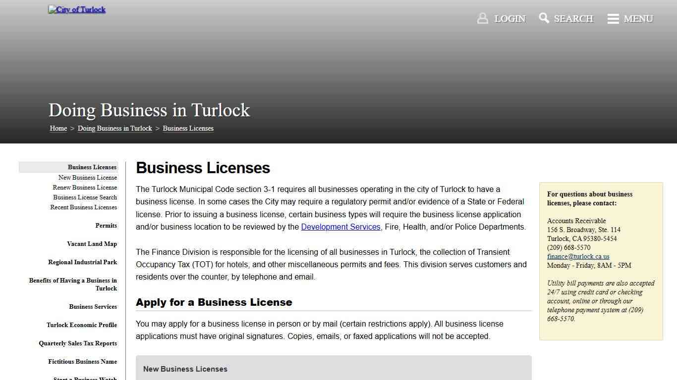 Business Licenses - City of Turlock (Doing Business in Turlock\Business Licenses)